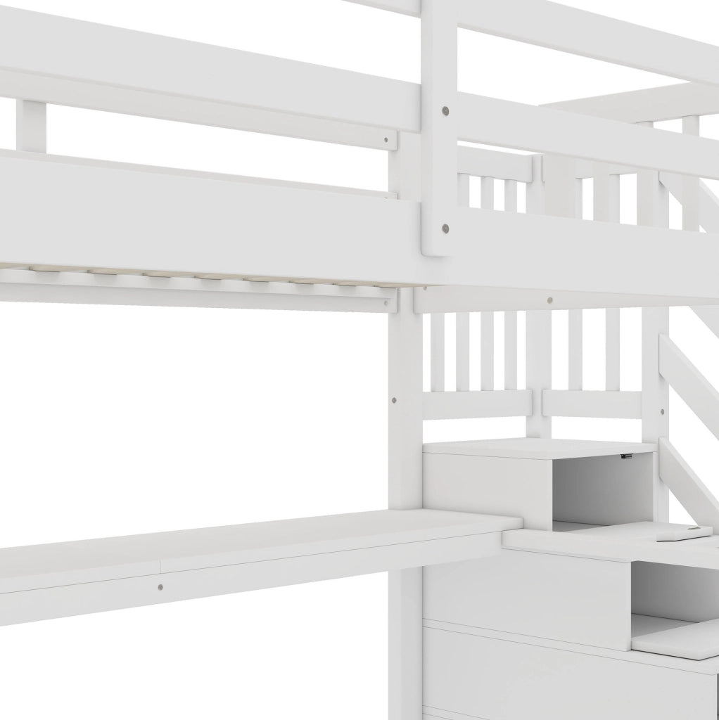 Letto a soppalco 90x200 cm in legno e MDF bianco con scrivania per bambini