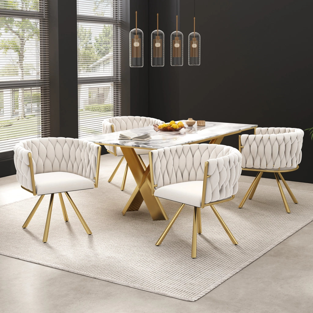 SEDIA Girevole 360° Set da 4 pezzi in velluto Beige e Oro