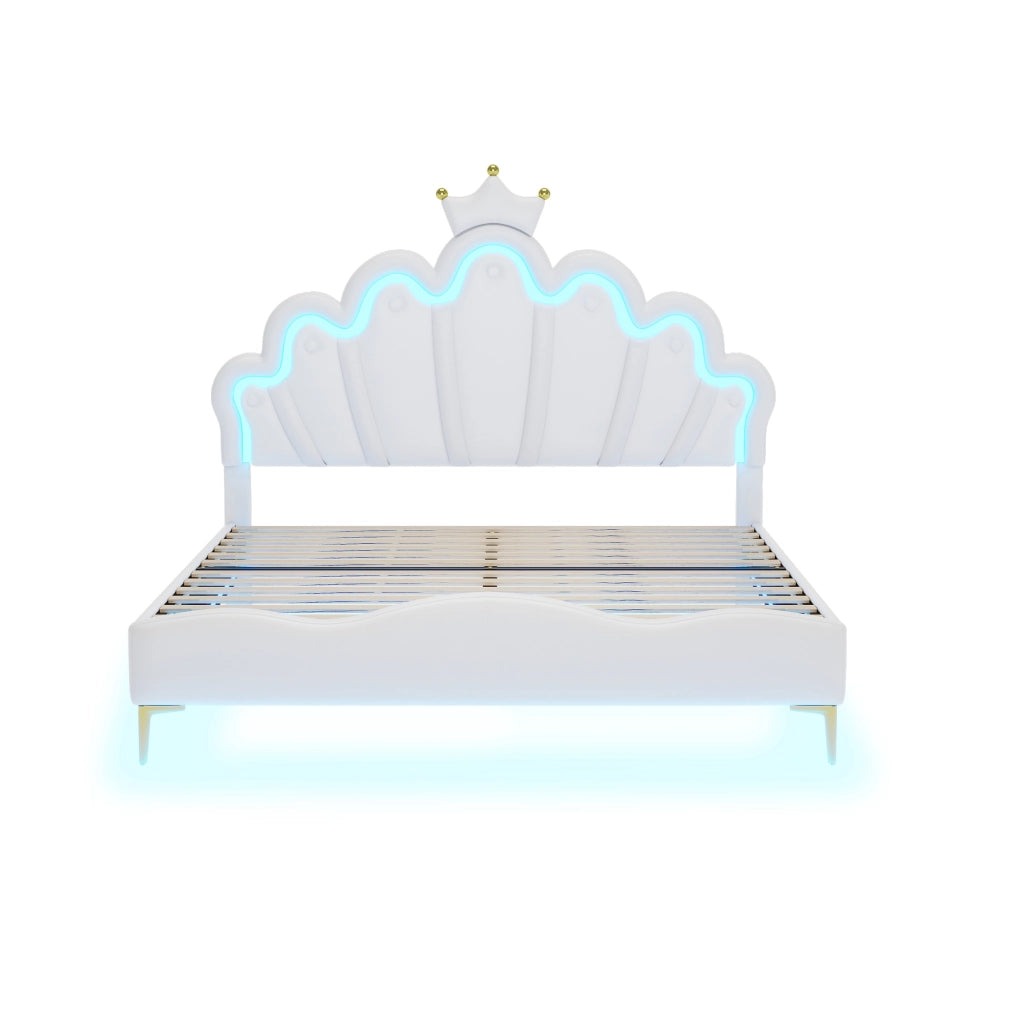Letto 140 × 200 cm con testiera a nuvola corona e LED colorati in PU bianco