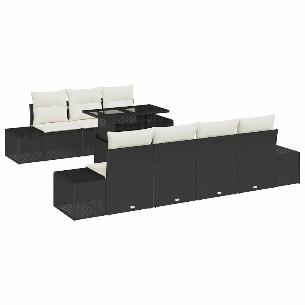 Set di divani con cuscino 8 pcs Nero e Crema polyrattan