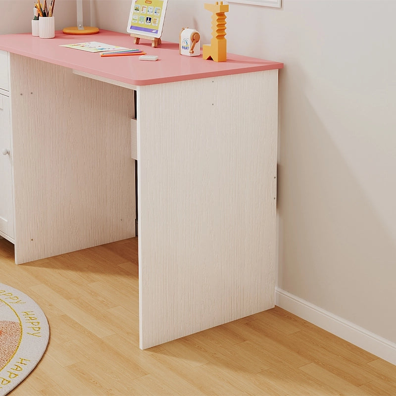 SCrivania bianca con cassetto e armadietto per bambina con piano rosa capiente