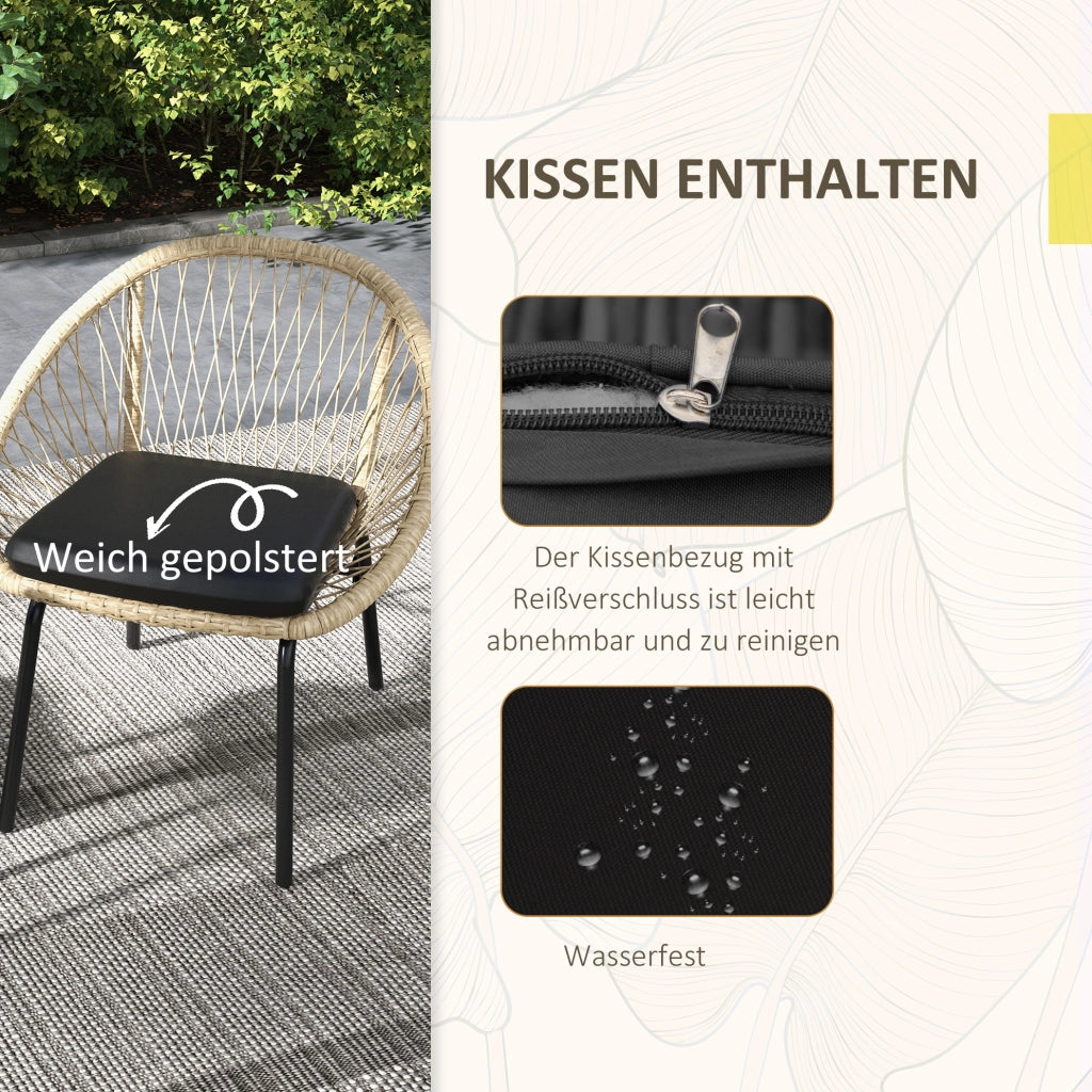 Set da giardino in rattan 3 pezzi giallo con tavolo e cuscini