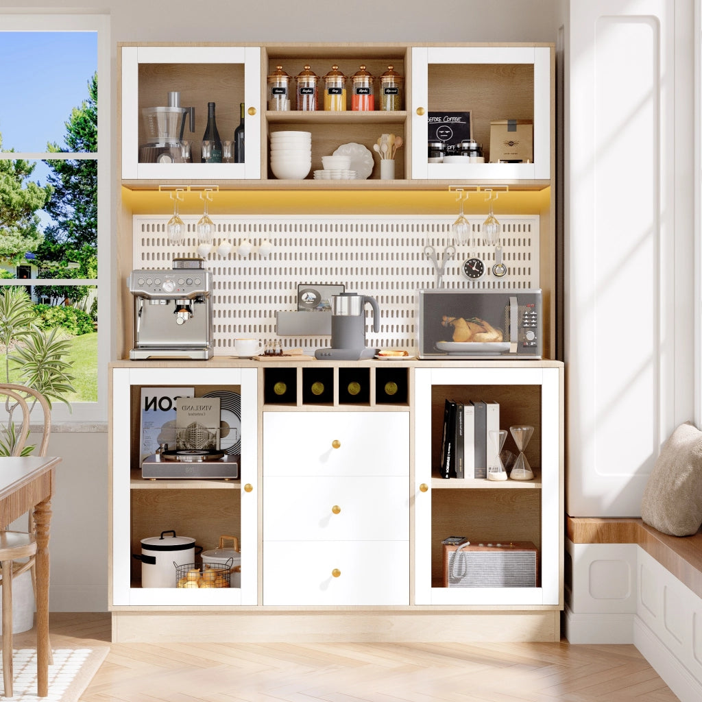 Mobile colonna da cucina con LED controllabile via app; portabottiglie; ripiani regolabili; bianco 140 × 40 × 185.7 cm