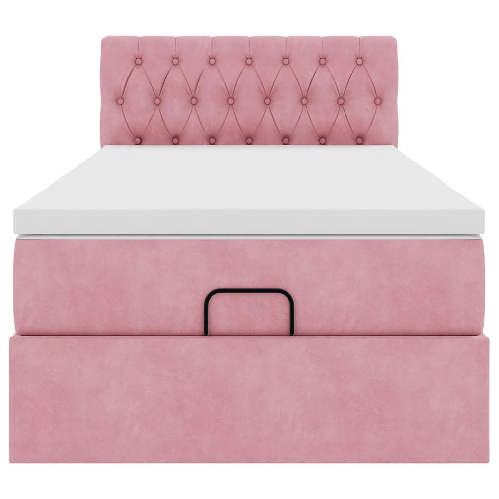 Struttura Letto Pouf con Materasso Rosa 100x200 cm Velluto