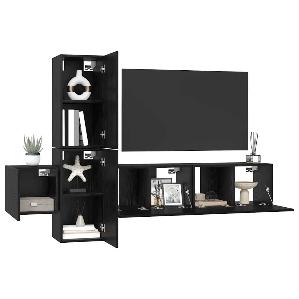 Set mobile TV 5 pz | Armadietto TV | Mobile Porta TV Rovere Nero Legno multistrato