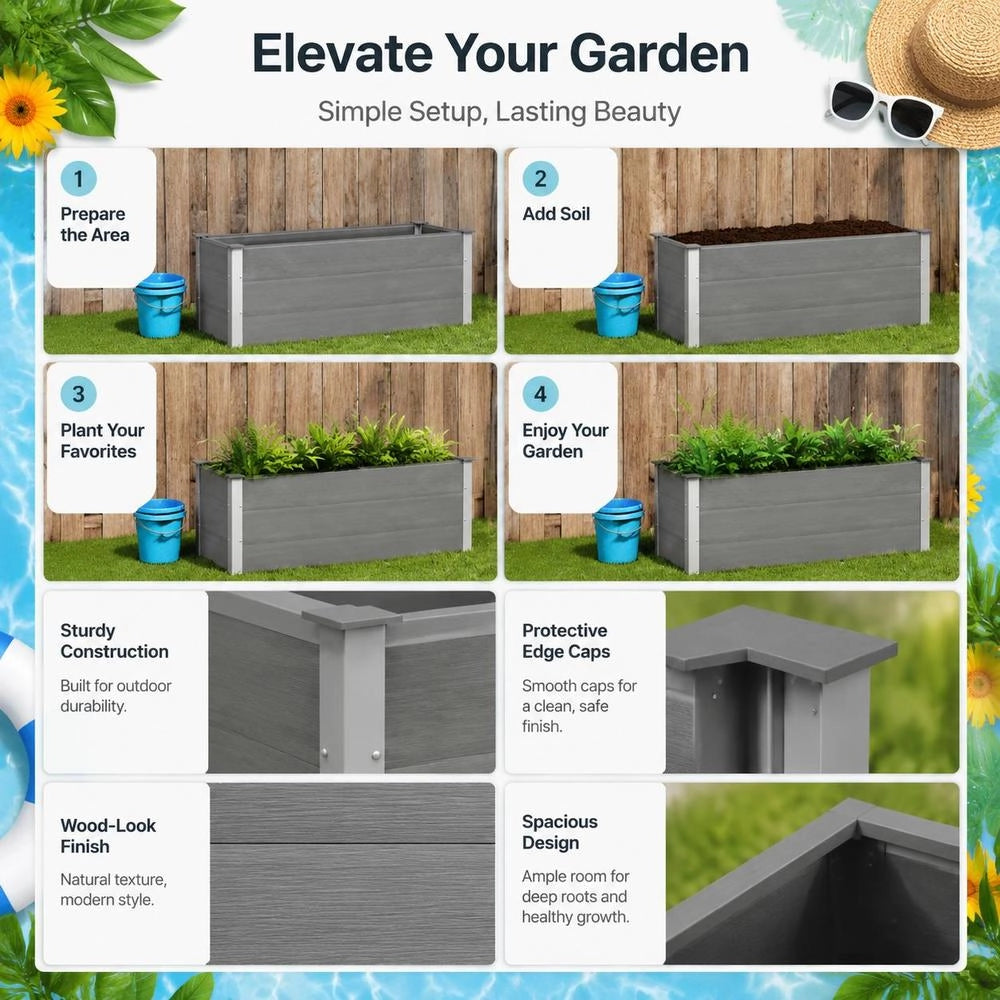 Garden Raised Bed WPC 150 X 50 X 54 Cm Grey