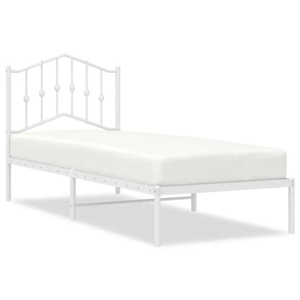 Letto singolo | Letto per adulti | Giroletto con Testiera Metallo Bianco 90x190 cm