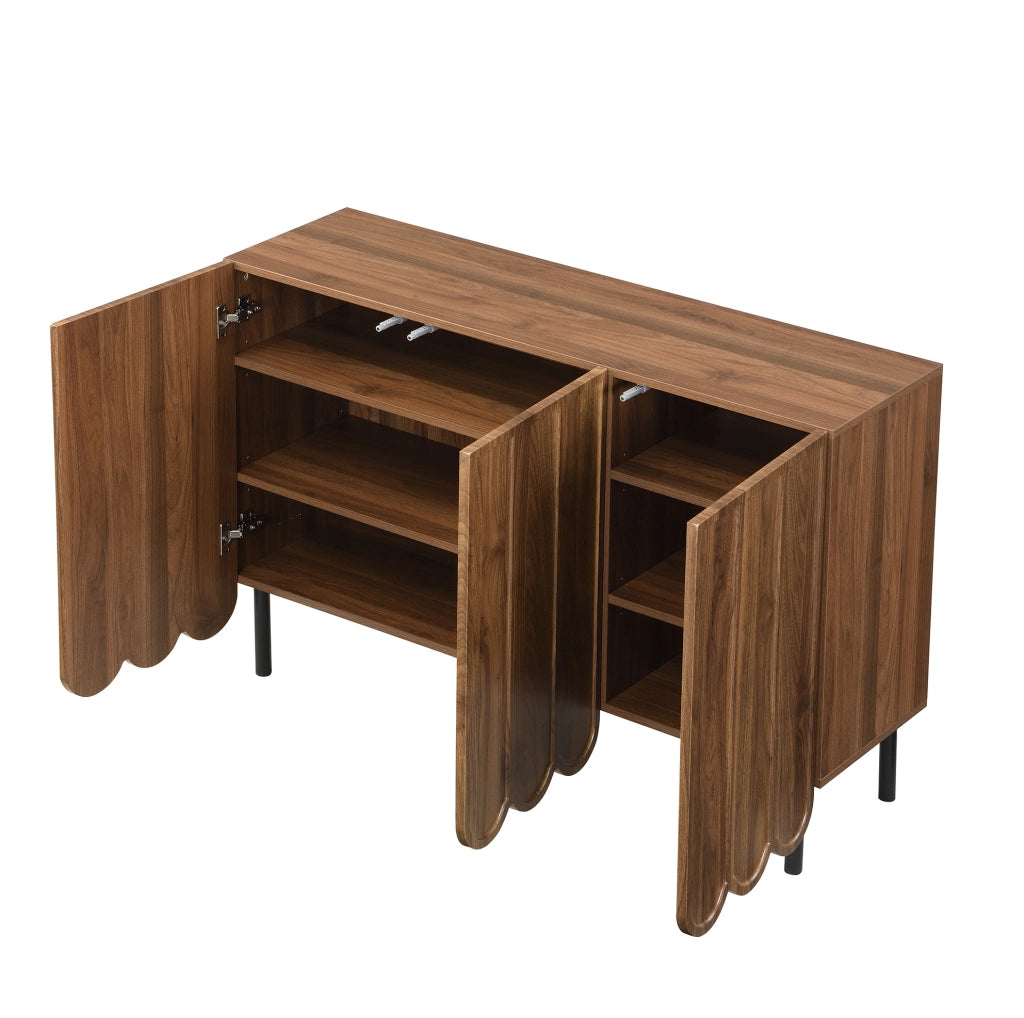 Sideboard moderno color noce con ante a onde e ripiani regolabili 120x35x80 cm senza maniglie