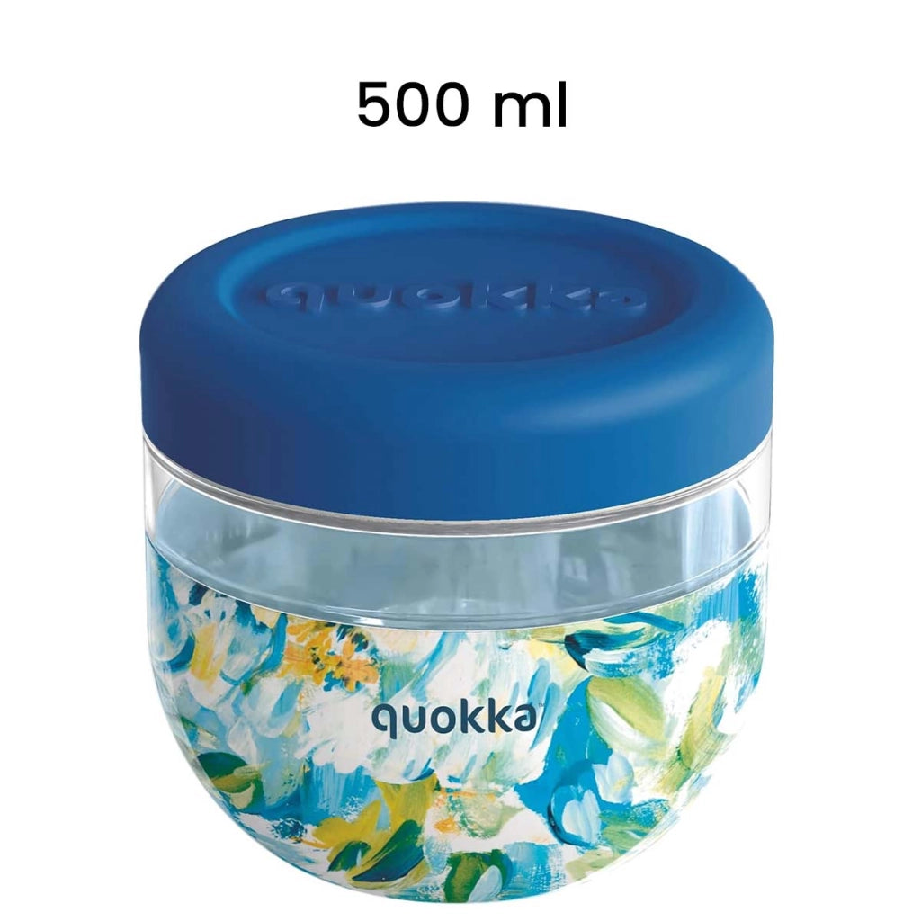 Contenitore Alimentare con Motivo Peonie 500ml con Coperchio Antiscivolo Blu Quokka