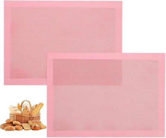 Bakmattine perforate 2 pezzi - mat per metà piatto - rosa - superfici per forno per pane - pizza - dolci - biscotti - riutilizzabile - 29,2 cm x 41,9 cm - Rosa Sakura