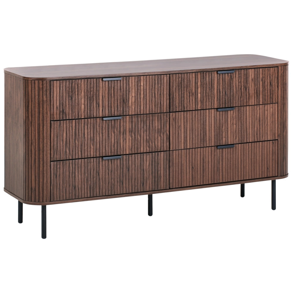 Cassettiera con 6 cassetti MDF legno chiaro gambe in metallo stile retrò