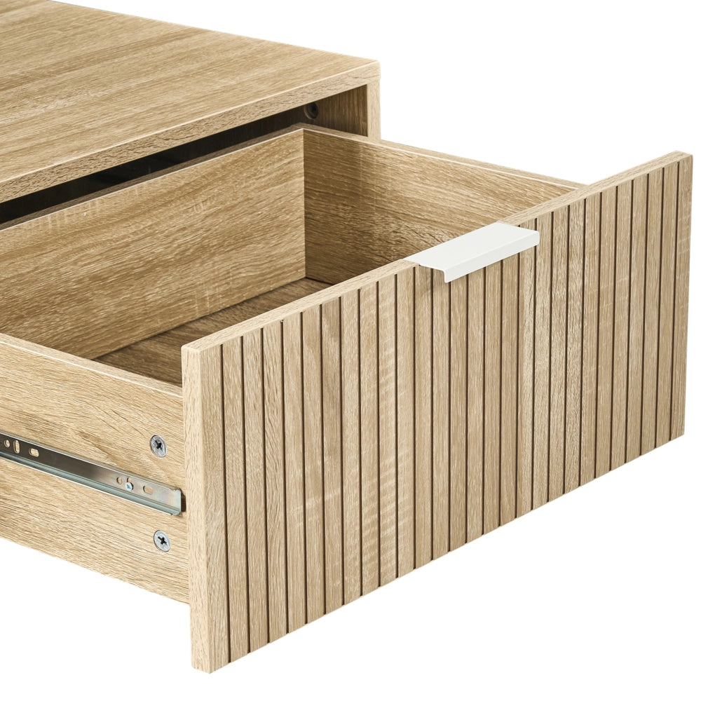 Tavolino da caffè in stile scandinavo Cassetto MDF Gambe in legno Scaffale Spazio di archiviazione Legno chiaro