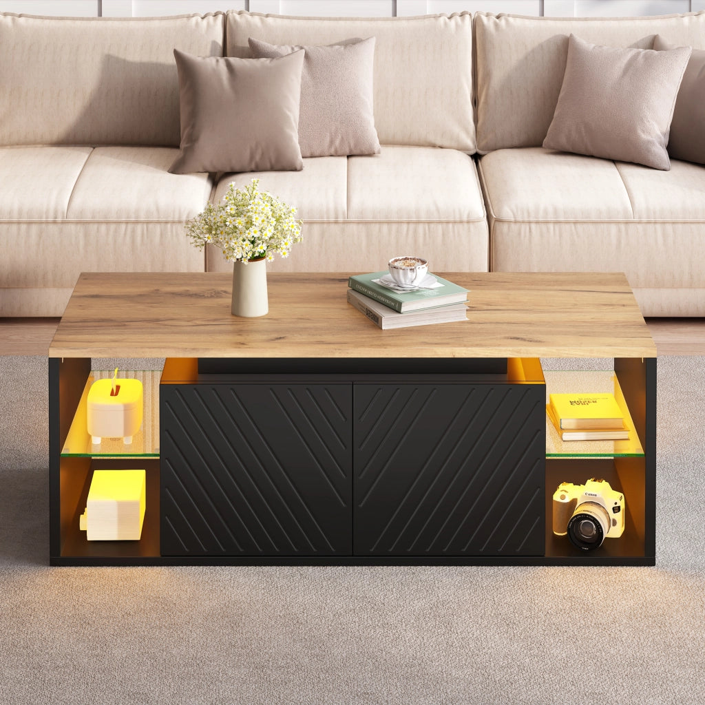 Tavolino da salotto con illuminazione LED 100x50x41 cm assemblabile nero
