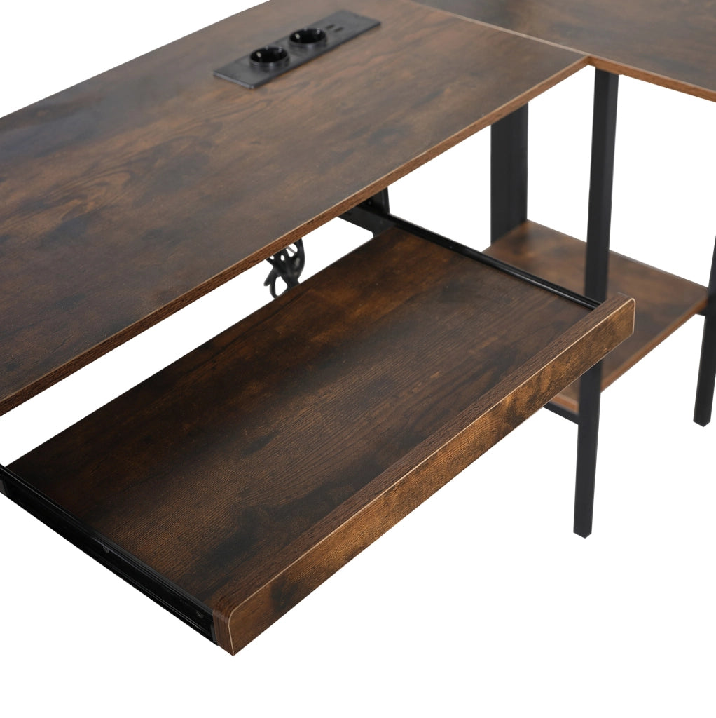 Letto a soppalco 140x200 cm con scrivania angolare e scala; nero effetto vintage HOMVRA
