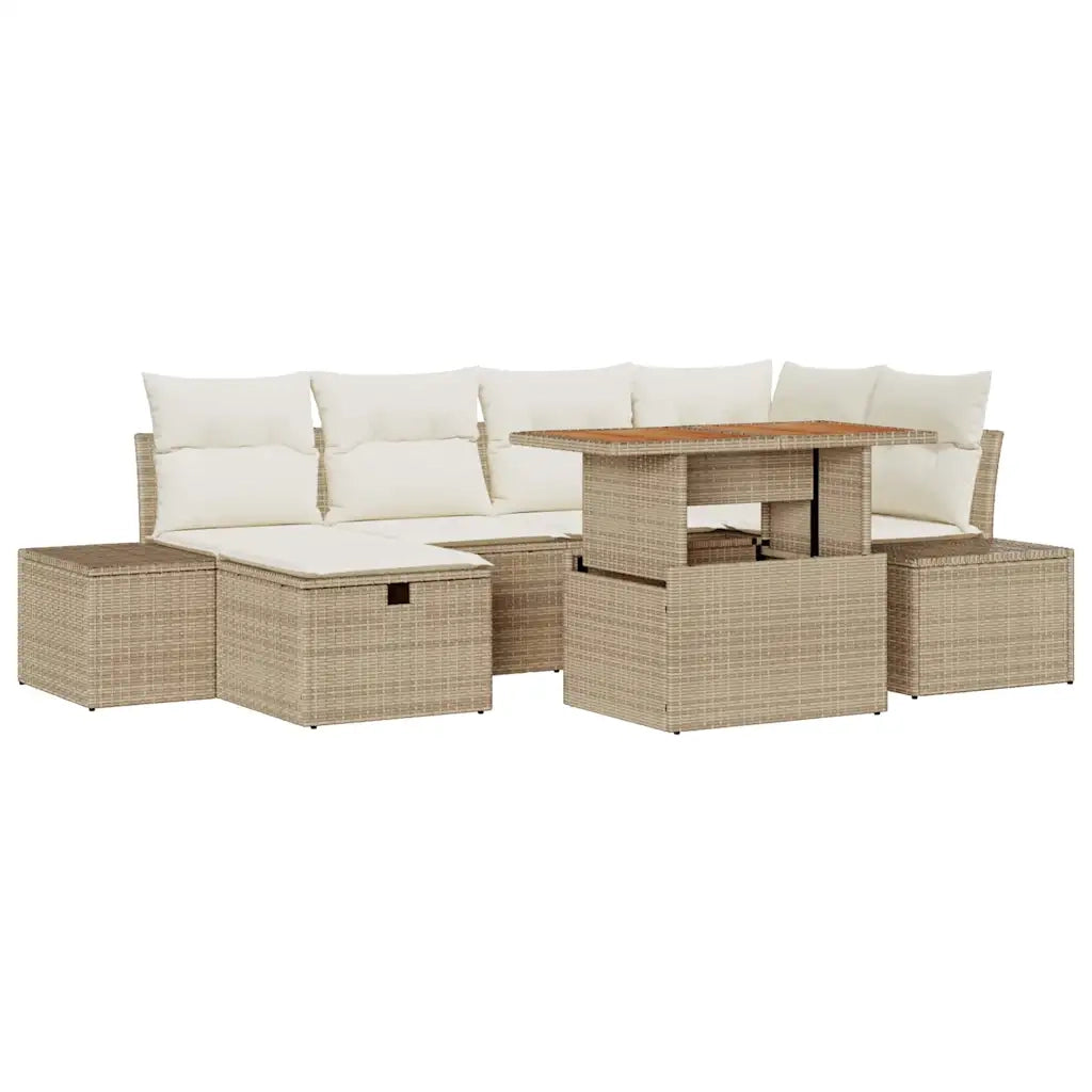 Set Divano da Giardino con cuscino 7 pcs Beige polyrattan