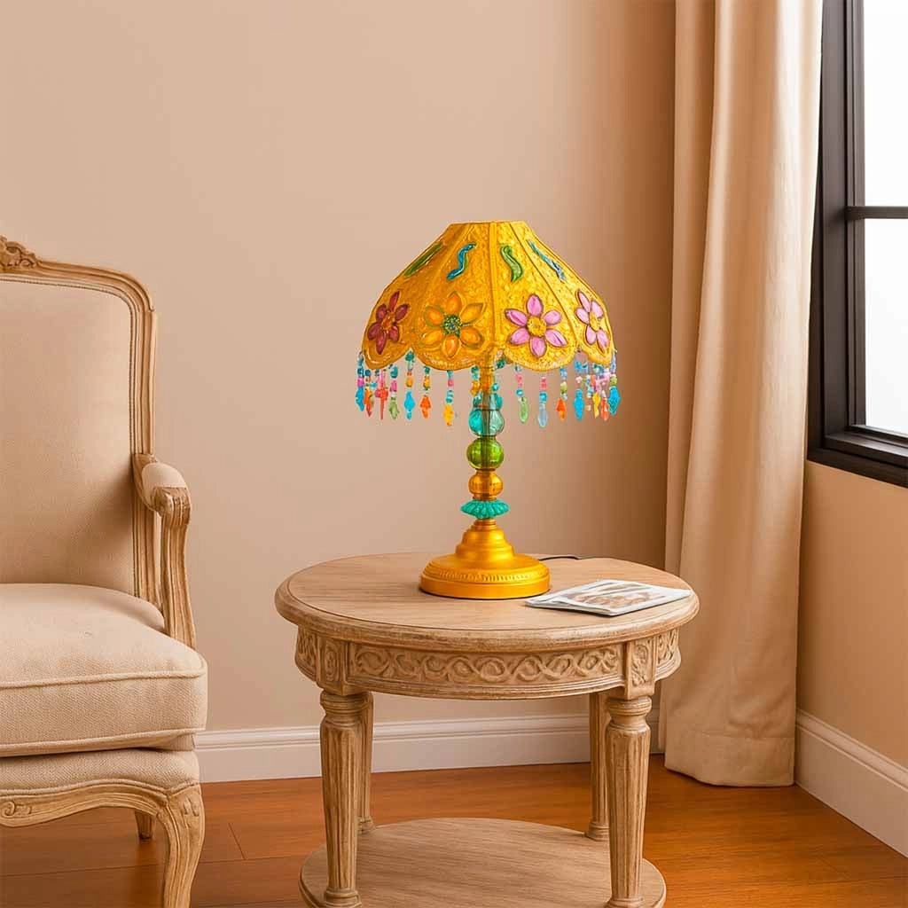 Lampada in metallo con perline in cristallo acrilico colorato 30x30x50