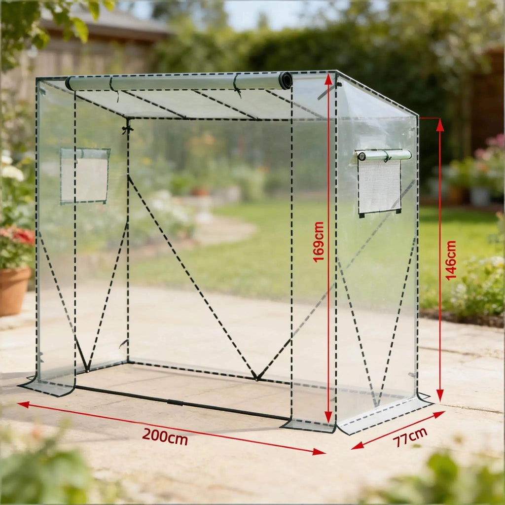 Serra da giardino con ripiani e copertura in PE verde resistente ai raggi UV 200 × 77 × 169 cm per piante