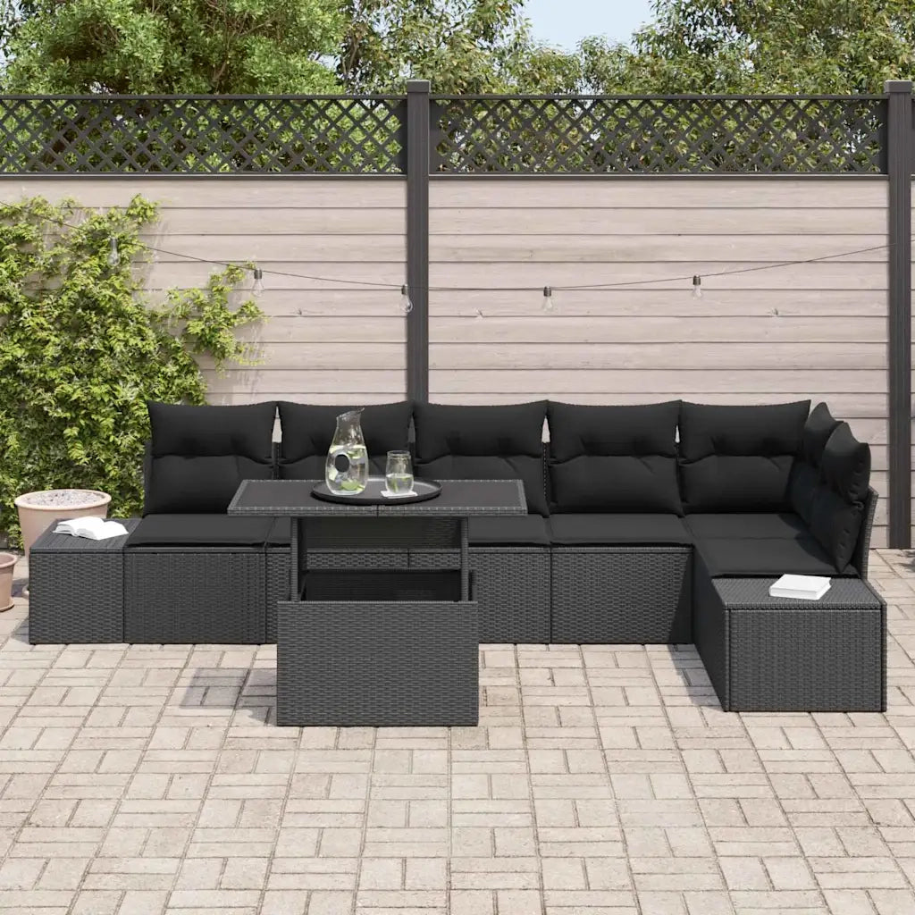 Set Divano da Giardino con cuscino con archiviazione 7 pcs Nero