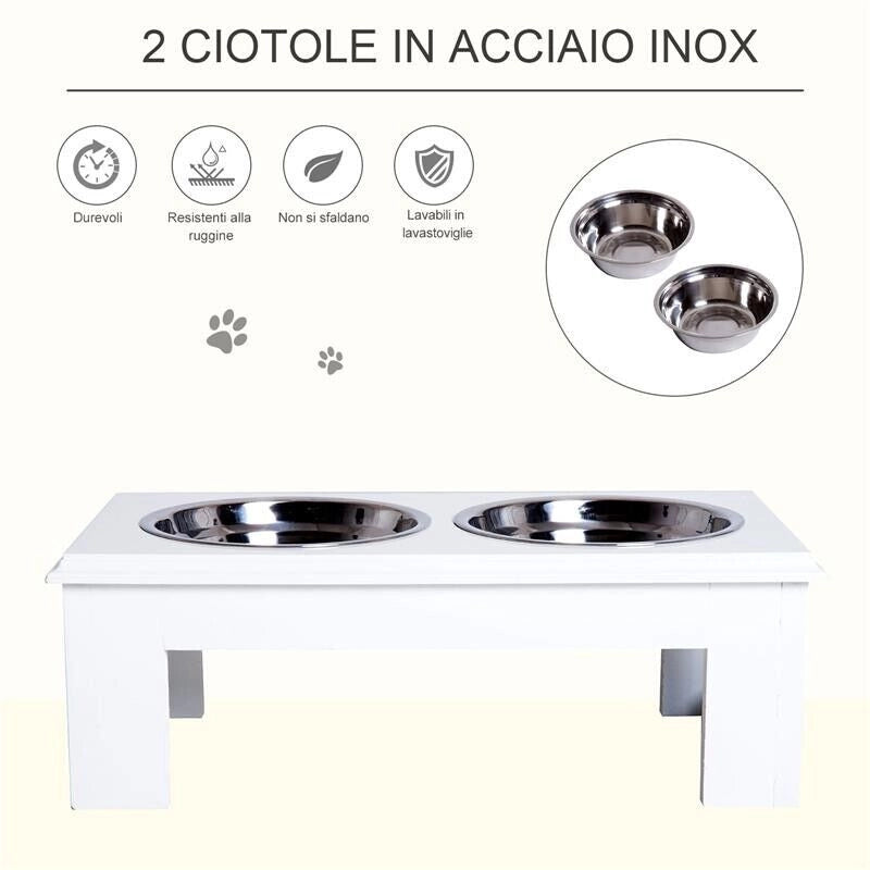 CIOTOLA RIALZATA PER CANI IN ACCIAIO INOSSIDABILE 2 PIATTI 44 X 24 X 15 CM