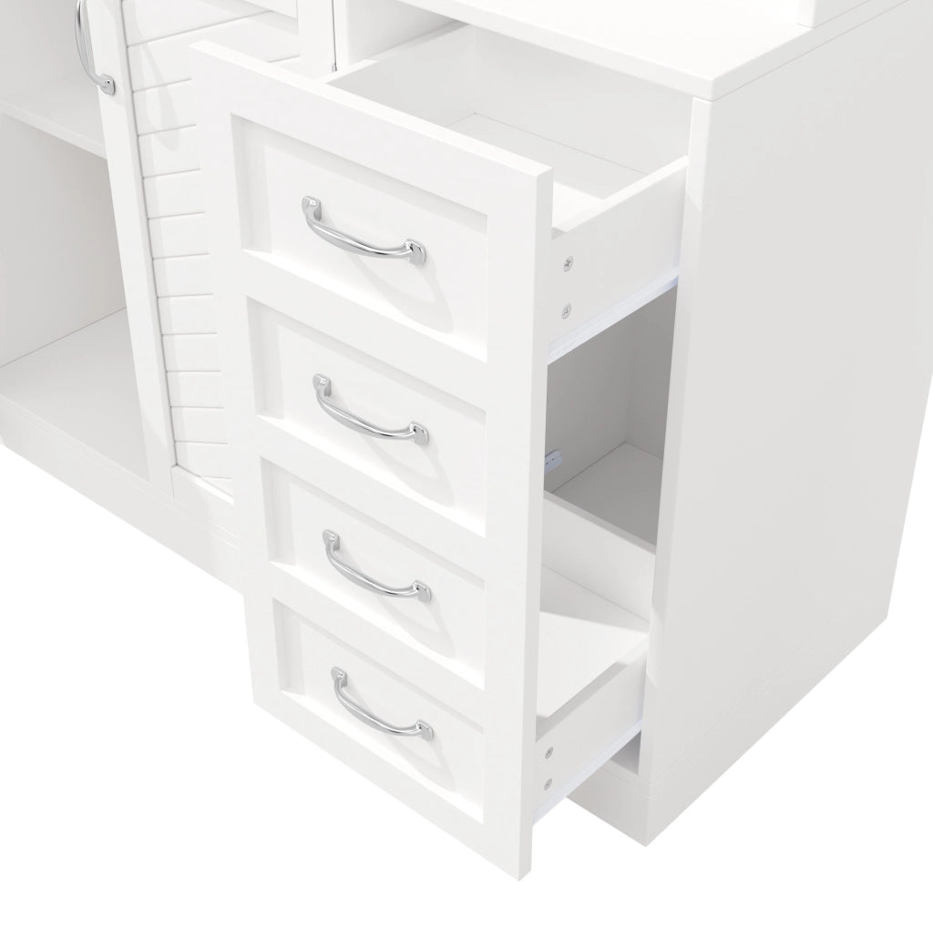 Credenza alta 120x40x188 cm in MDF con LED, 4 ante, 2 cassetti e vani porta bottiglie per cucina