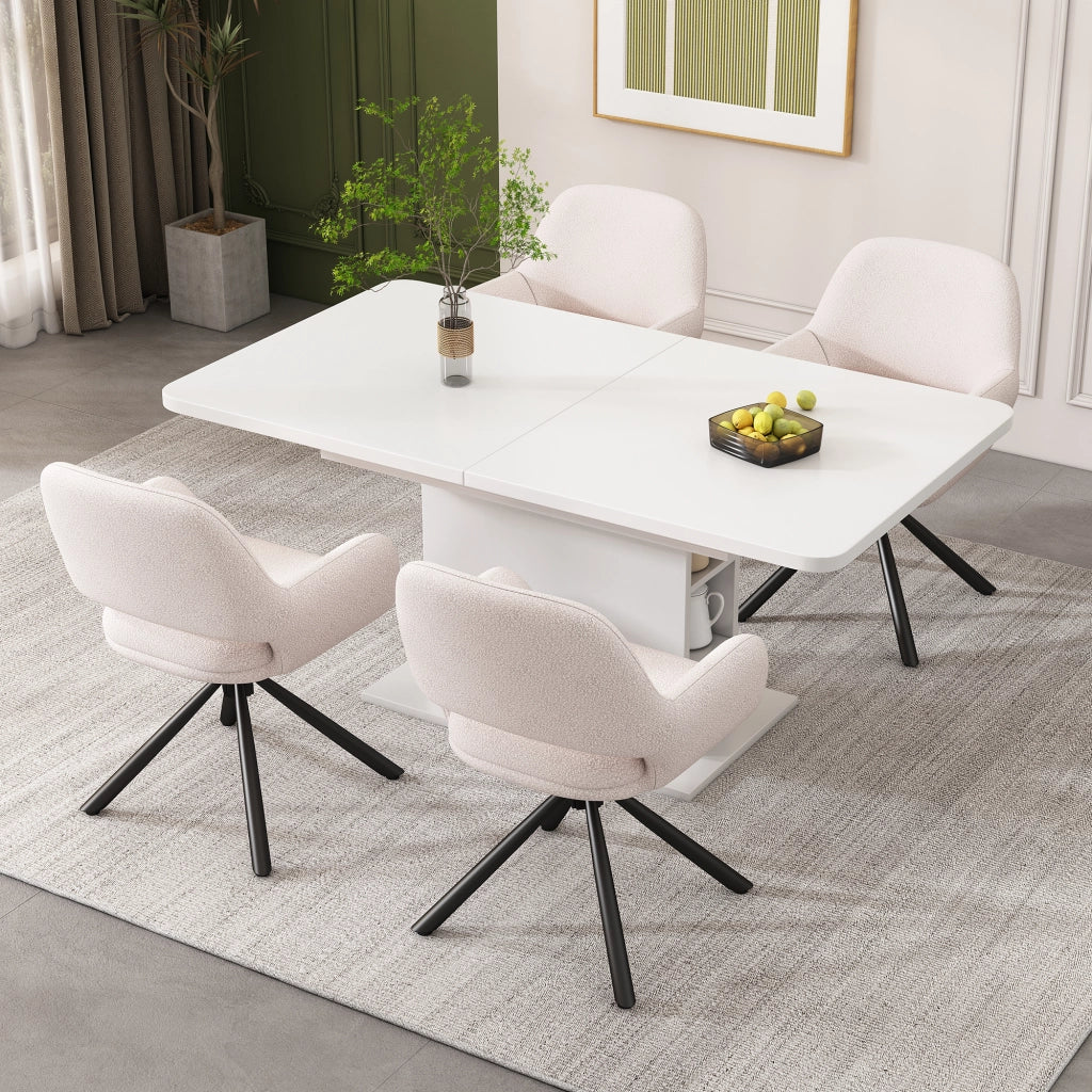 Set 4 Sedie da Pranzo Girevoli con Braccioli ¨C Xylo ¨C Bianco, Tessuto Sherpa, Moderne