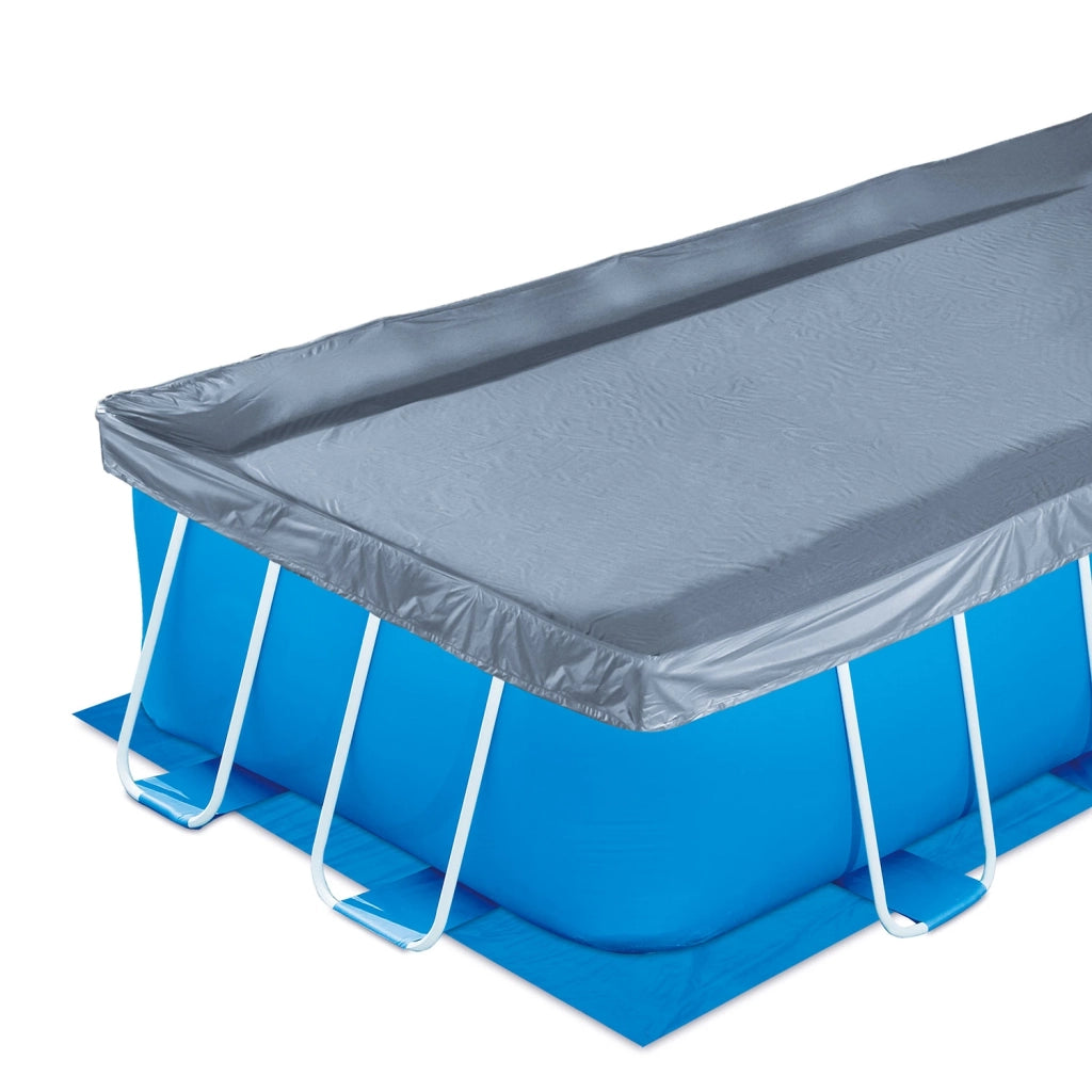 PISCINA RETTANGOLARE CON STRUTTURA IN METALLO - 4,88 x 2,44 x 1,07 m con pompa filtro 12V - 3,8 m3, gradino pieghevole, copertura e telo di fondo
