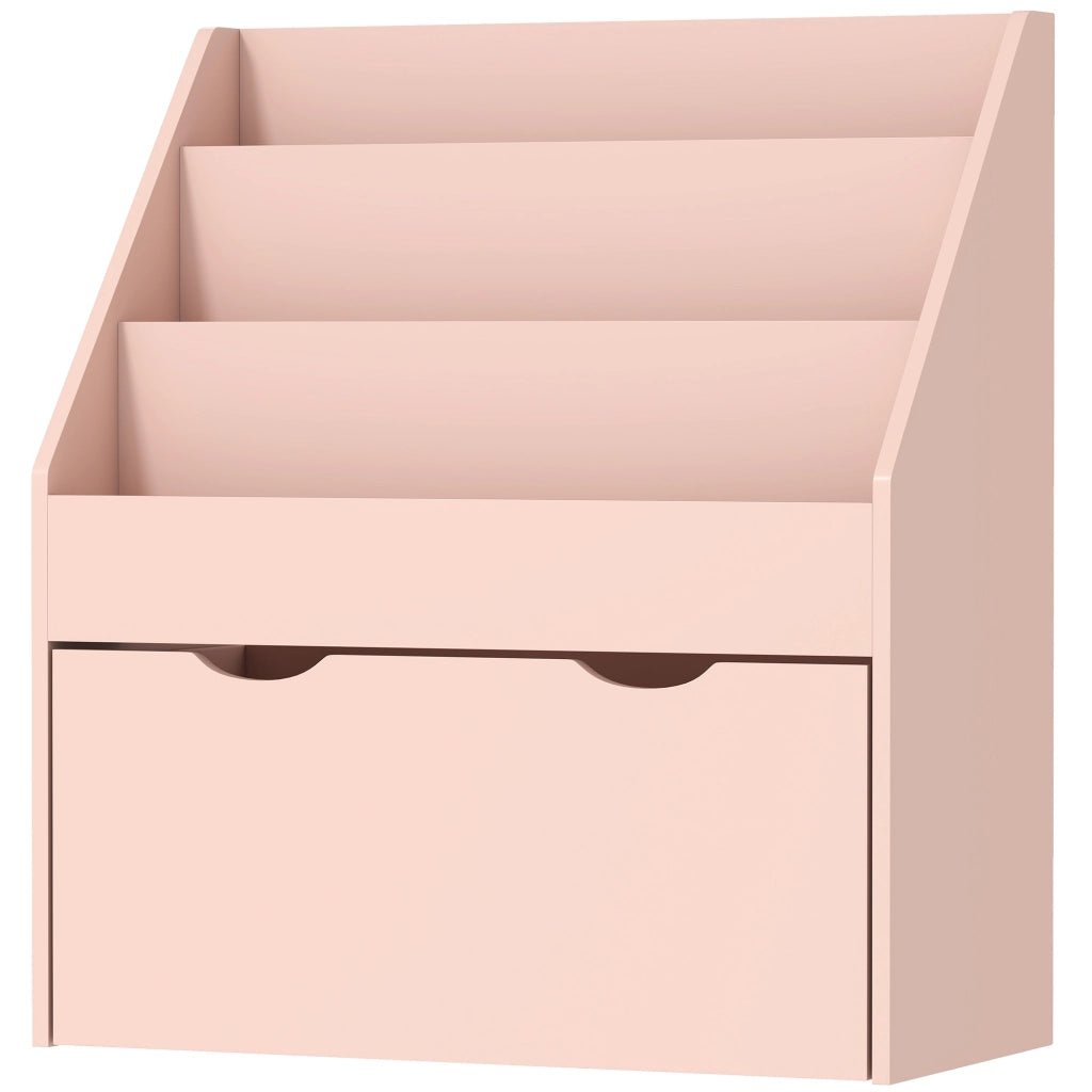 Libreria per Bambini Rosa Mobile Portaoggetti con 3 Ripiani e Cassetto Salvaspazio per Cameretta 62,5 x 30 x 70 cm