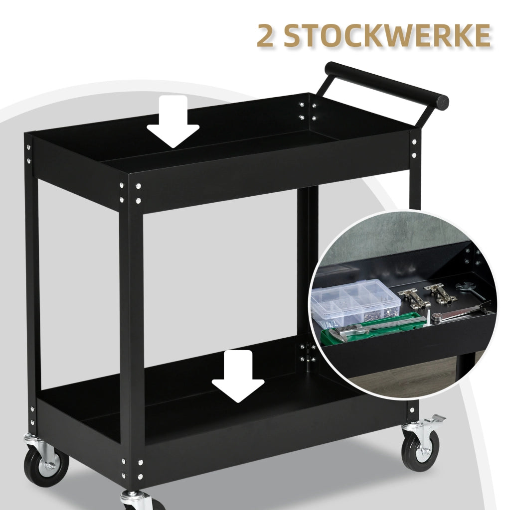 Carrello da officina in acciaio a 2 ripiani, 150 kg