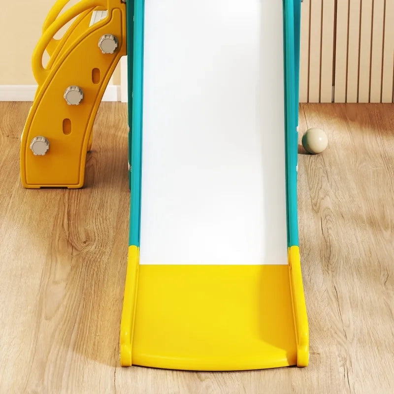 Set scivolo per bambini 5-in-1 con canestro da basket, struttura telescopica in plastica, giallo e verde