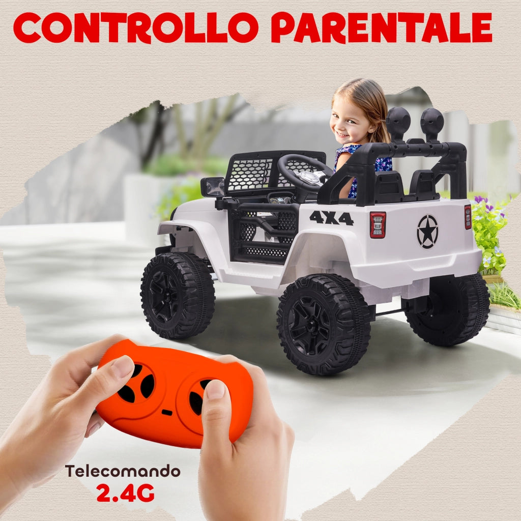 Macchina Elettrica per Bambini Jeep Fuoristrada con Telecomando e 2 Velocit¨¤, 100x65x72 cm, Bianco