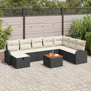 Set Divano da Giardino con cuscino 9 pcs Nero polyrattan