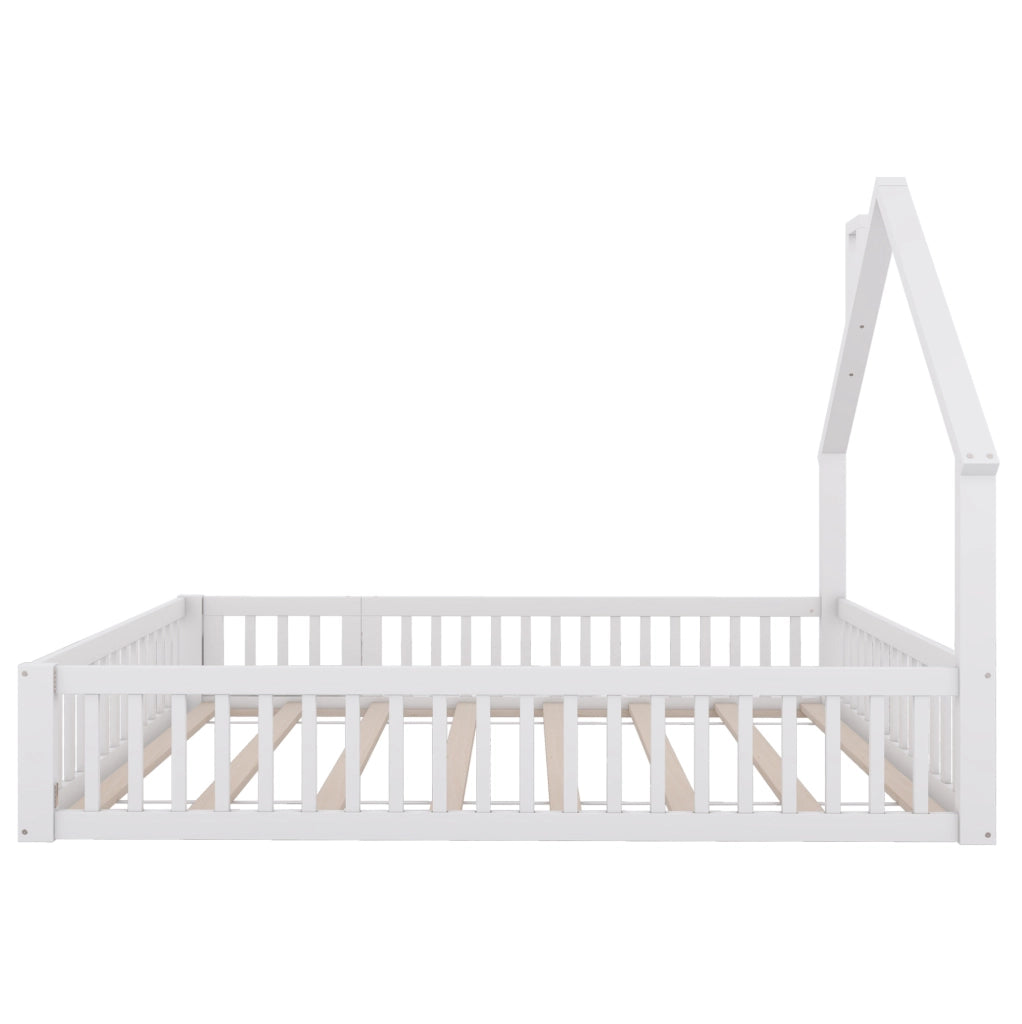 Letto per bambini 140x200 cm con design a camino, sponde di sicurezza e rete a doghe