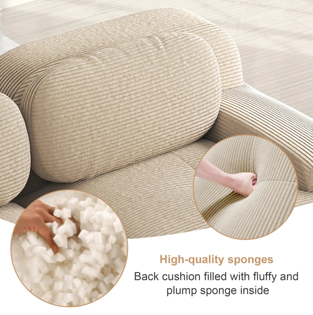 Divano 2 posti modulare in tessuto a coste beige con schiuma ad alta densità e braccioli ergonomici