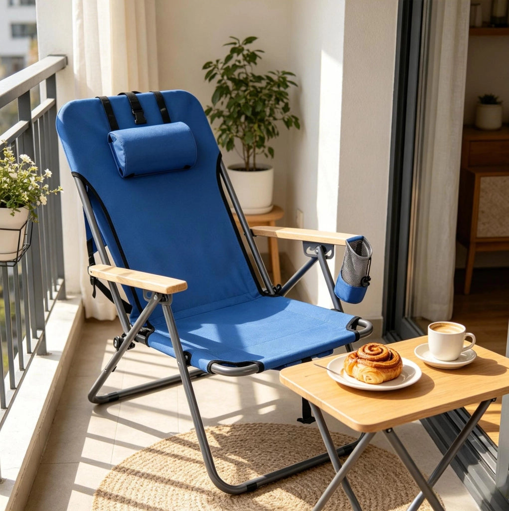 Sedia da Giardino Pieghevole con Schienale Regolabile in 4 Posizioni, Tessuto Oxford 600D Blu
