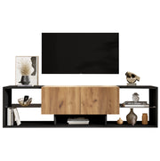 Mobile TV LED 160x40x42 cm in truciolato nero e naturale con contenitore