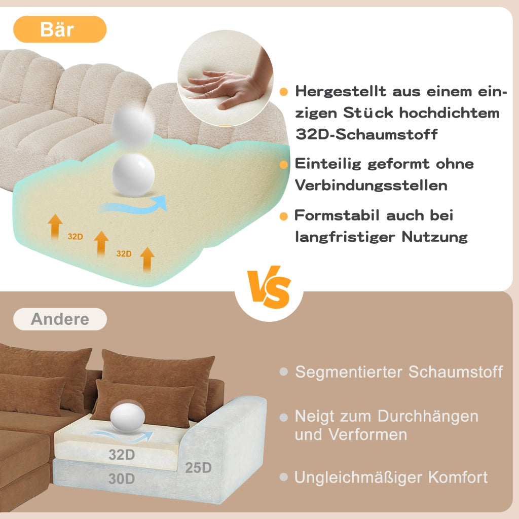 Divano angolare modulare a 2 posti senza struttura rigida in pile granulato beige bianco antiscivolo