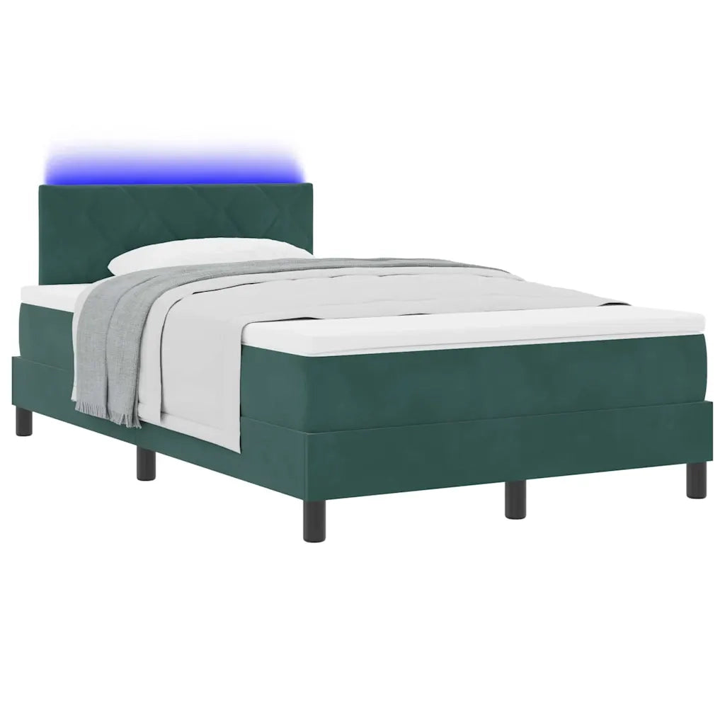 Letto a Sorgente LED con led Verde Scuro 120 x 190 cm Velluto