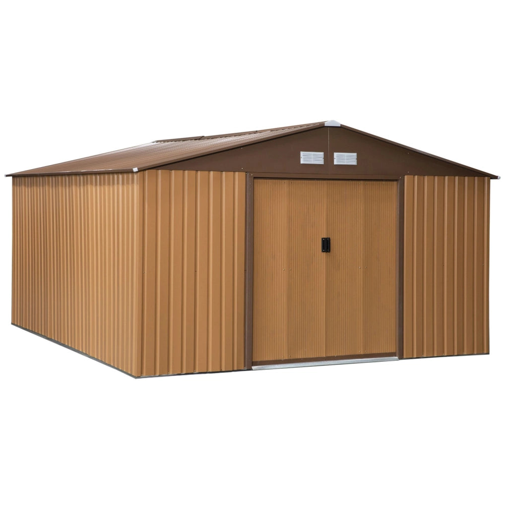 EasyComfort Casetta da Giardino con 2 Porte Scorrevoli e 4 Prese d'Aria in Acciaio, 340x386x200cm, Giallo