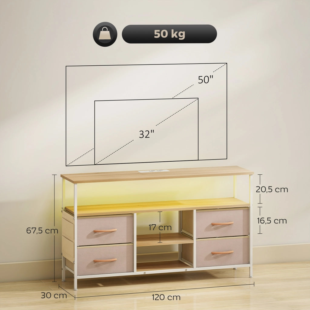 Mobile TV con Luci LED e Prese USB ¨C Minimal ¨C 120x30x67,5 cm Beige e Bianco