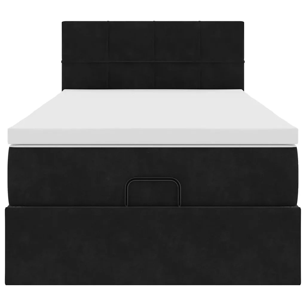 Struttura Letto Pouf con Materasso Nero 90x190 cm in Velluto