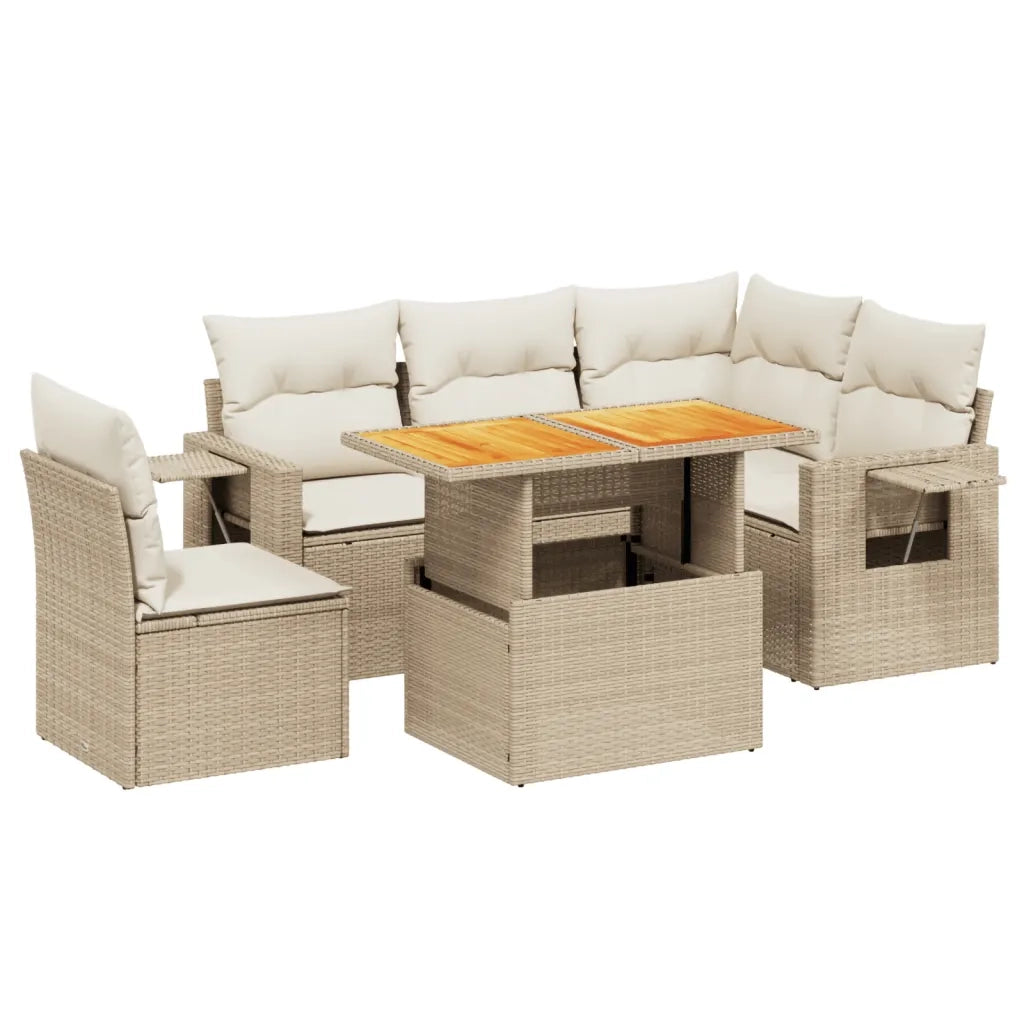 Set Divano da Giardino 6 pz con Cuscini Beige in Polyrattan