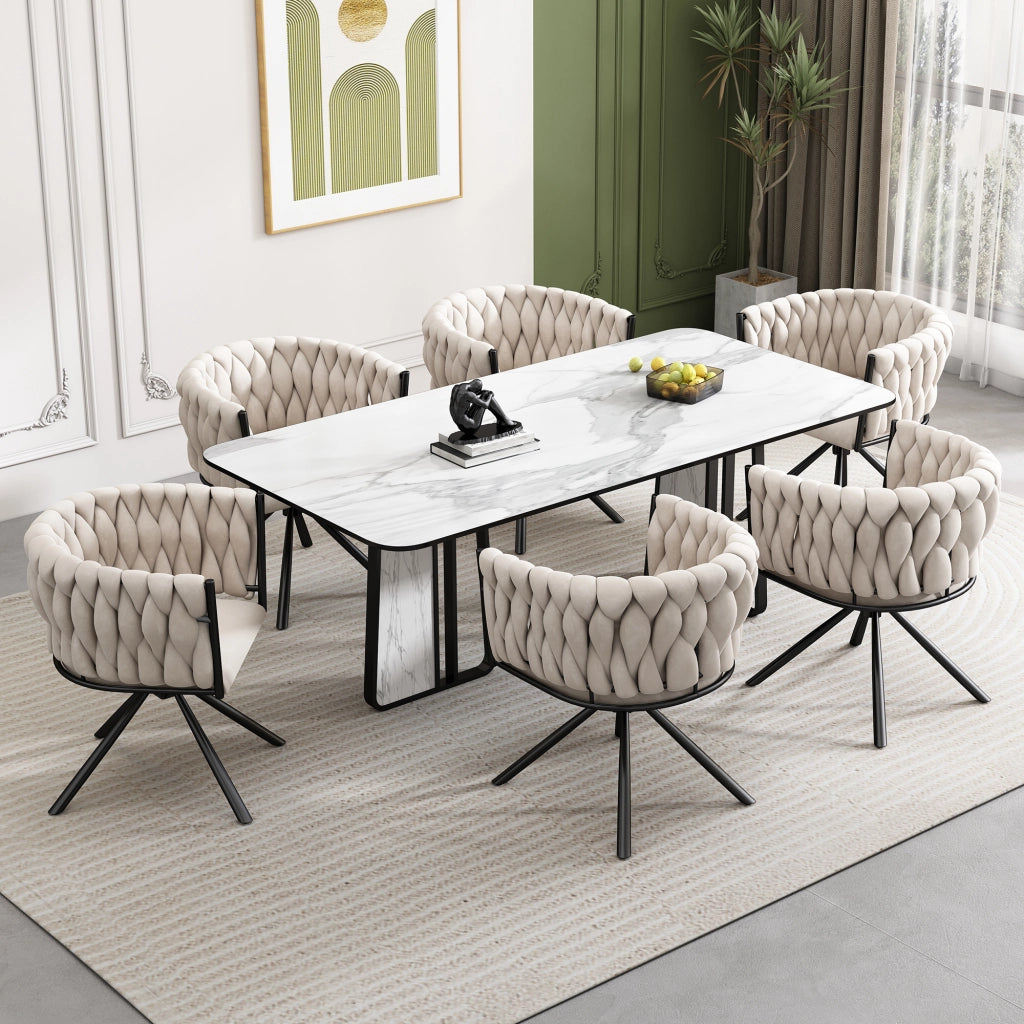 Sedia da Pranzo Girevole in Velluto, Set 4 Pezzi ¨C Xylo ¨C Beige, Gambe in Metallo