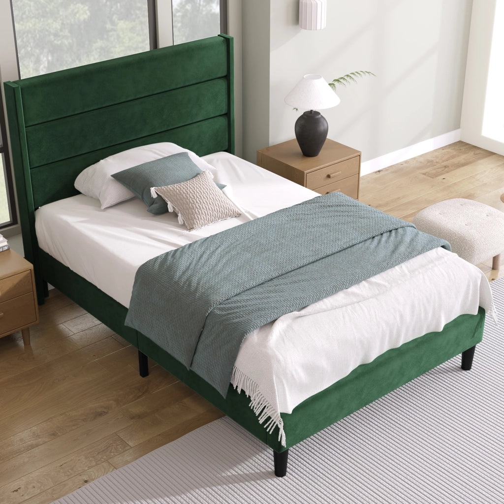 Letto singolo imbottito 90x200 cm in velluto verde scuro