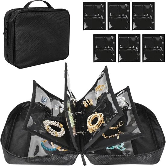 Scatola per viaggiare con organizzatore di gioielli - nero - 6 tasche