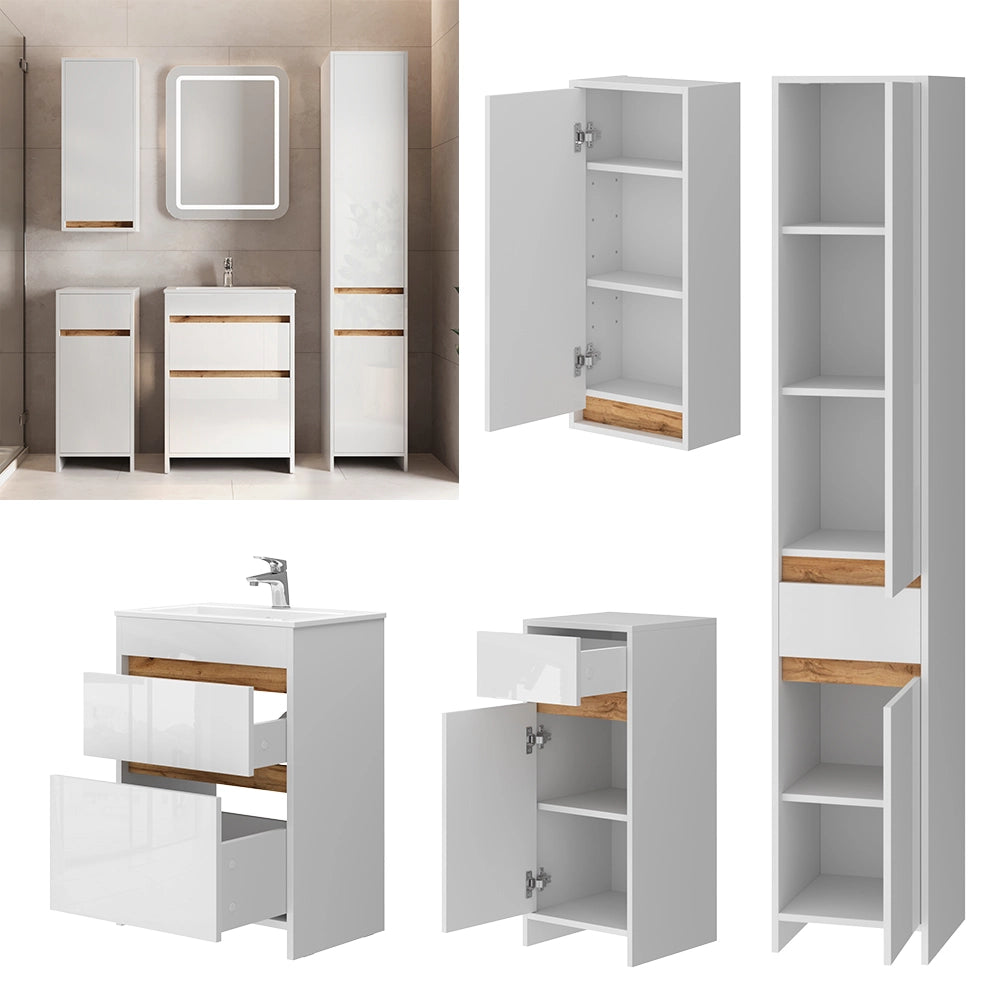Vicco Set mobili bagno Bianco lucido/oro power oak 5 parti