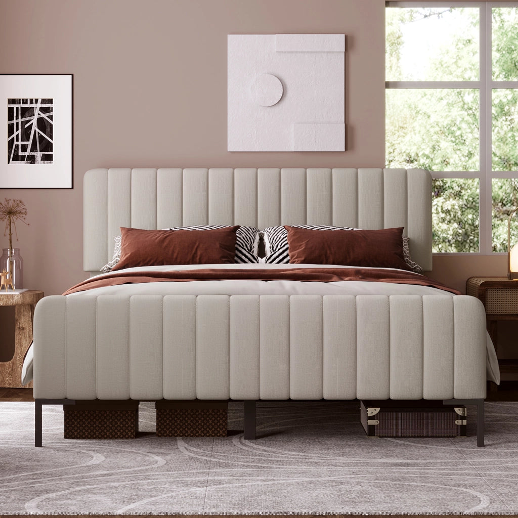 Letto matrimoniale – 160x200 cm – testiera regolabile rete – lino grigiobeige