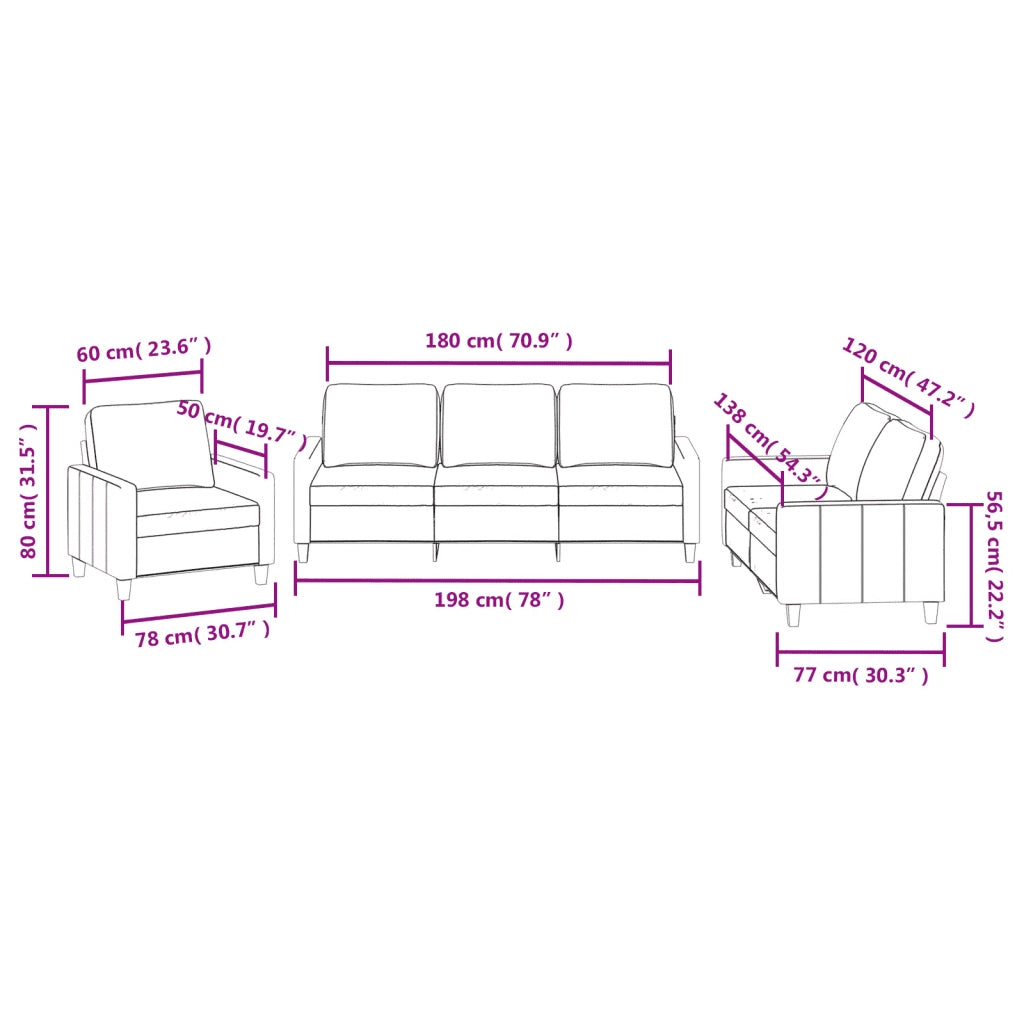Set di Divani 3 pz con Cuscini cappuccino in Similpelle 3201402
