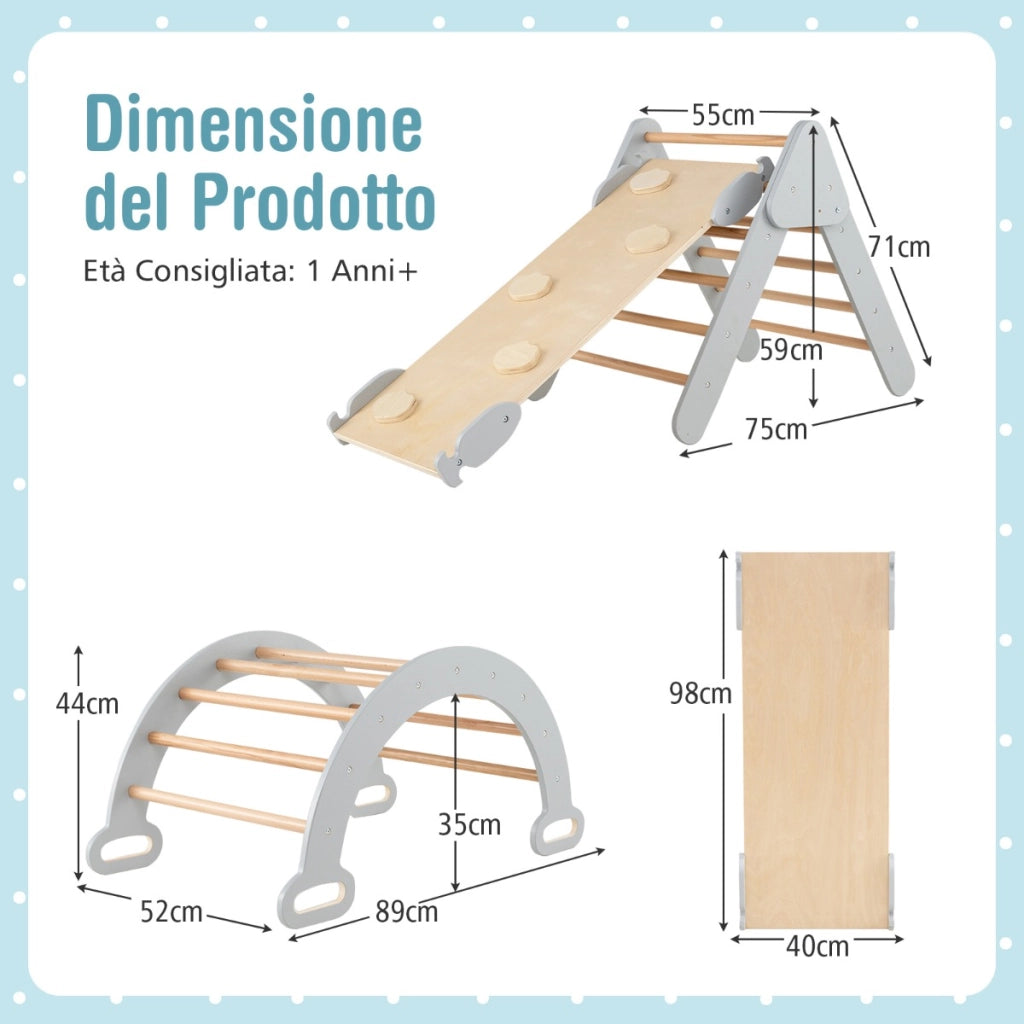 Set 3 giocattoli da arrampicata per bambini 1+ anni con triangolo arco salita, Set di arrampicata Grigio-Arrampicate e scivoli