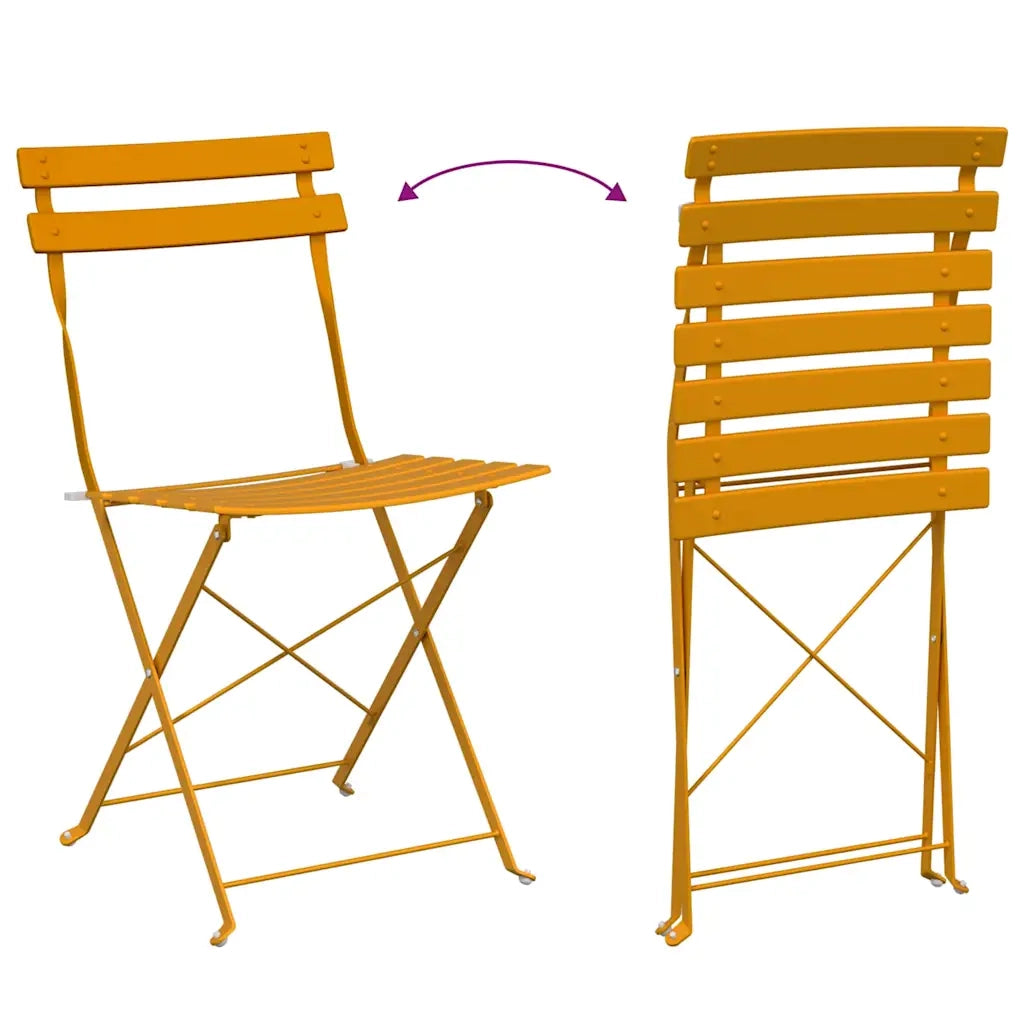 Set Bistro Pieghevole 3 pz | Set Salotto da Giardino Senape Acciaio