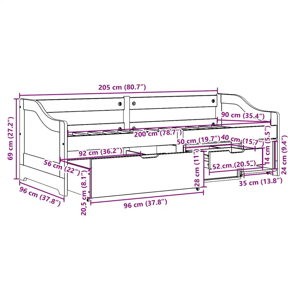 Dormeuse 3 Cassetti senza Materasso Bianco&Rosa 90x200 cm IRUN 3314685